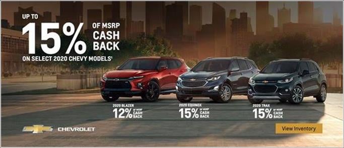 Up to 15% of MSRP on Select 2020 Chevy Models